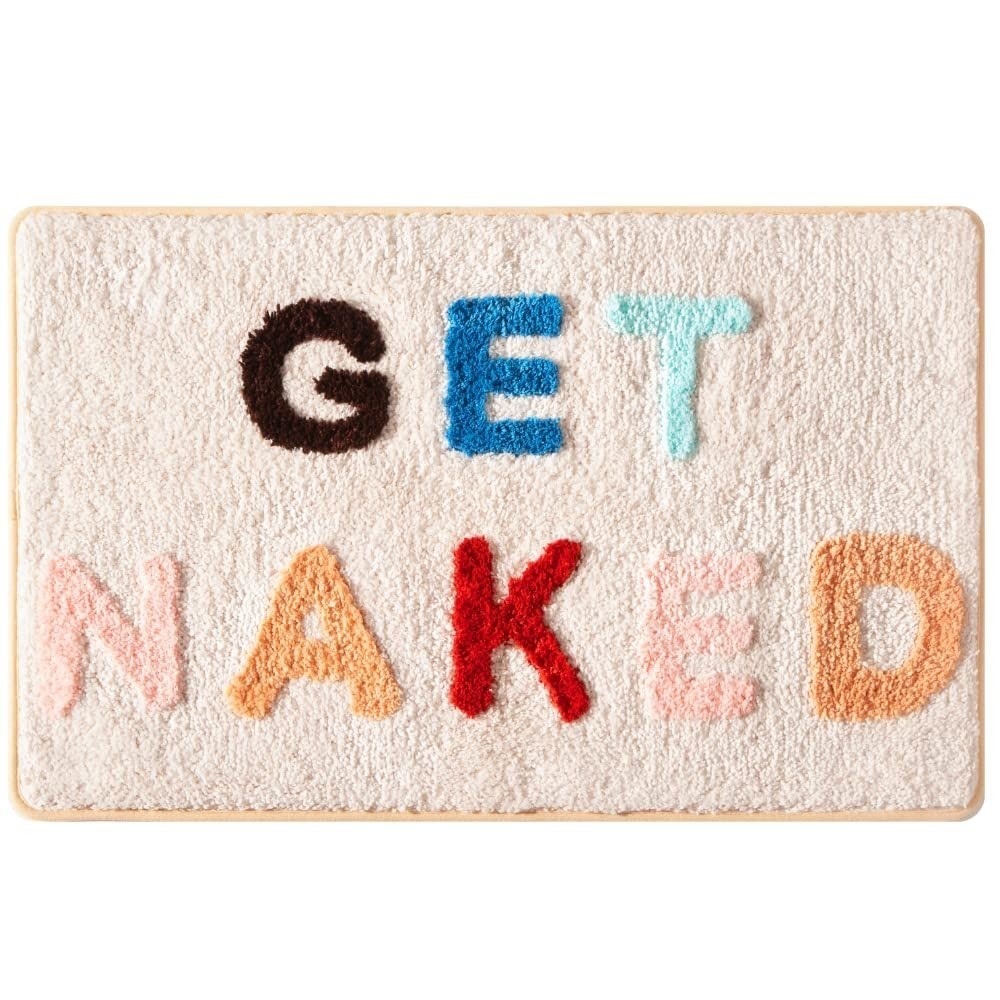 Abound Lifestyle Get Naked Bath Mat Tufted Microfiber Non-Slip Rug 32x20 Cream